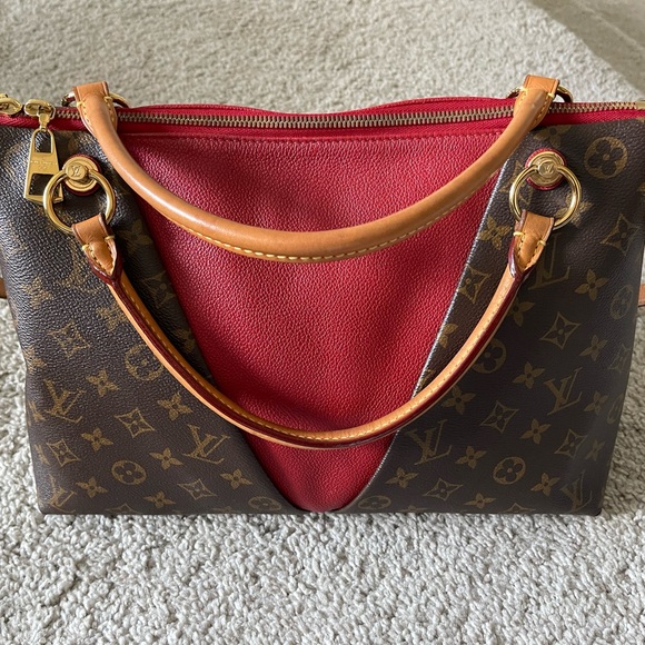 Louis Vuitton monogram V tote bag handbag Monogram Canvas and Leather Brown, Red - Picture 3 of 17